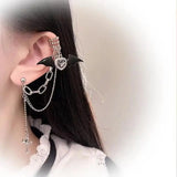 DAIIIBABYYY  -  Punk Gothic Demon Wings Cross Chain Earring for Men Women Hip Hop Crystal Heart Irregular Double Chain Ear Ring Earring Jewelry