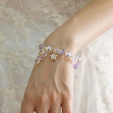 Daiiibabyyy  Fashion Purple Crystal Bead Bracelet For Women Exquisite Shiny Zircon Pentagram Pendant Bracelet Wristband Jewelry Gift