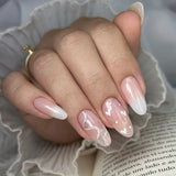 Daiiibabyyy  24Pcs Mid-length French Almond Nails Set Press on With Pink Smudge Star Decorate Fake Nails Wearable Full Cover False Nails Tips