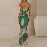 Daiiibabyyy  Pattern printed women's temperament slim fit dress casual vacation elegant off shoulder fashion party long dress