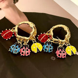 Daiiibabyyy  Dopamine colorful insect pendant earrings circle beetle tassel earrings