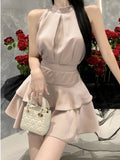 Daiiibabyyy Y2k Crop Tank Tops Skirt Suits Summer New Fashion Solid Camis Sleeveless Blouse High Waist Elegant Ladies Korean Two Piece Set