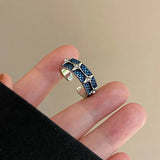 Daiiibabyyy  Y2K Starry Beads Opening Rings for Women Heart Three Layer Denim Rings Adjustable Metal Cross Zircon Ring Jewelry Music Festival