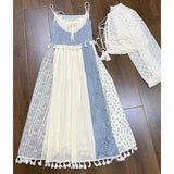 DAIIIBABYYY  -  Two Piece/set Fashion Design Sleeveless Patchwork Camisole Dress+tassel Long Sleeved Top Summer New for Women Elegant Streetwear