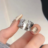 Daiiibabyyy  Fashion Silver Color Star Open Rings for Women Men Simple Zircon Irregular Adjustable Wide Couple Rings Party Jewelry Gifts