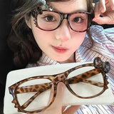DAIIIBABYYY  -  Kawaii Cat Y2K Eyeglass No Lenses Frame Cute Retro Glasses Leopard Print Eyeglass Frame Photo Props Eyewear Decorative Gifts
