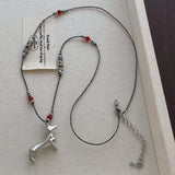 Daiiibabyyy  Unusual Spotted Natural Stone Red Agate Cartoon Dog Dachshund Pendant Necklaces Long Braid Rope Sweater Chain for Women