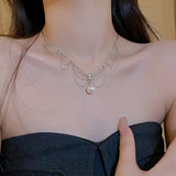 Daiiibabyyy  Fashion Grace Dazzling Pearl Lace Pendant Necklace for Women Gentle Temperament Ladies Clavicle Chain Exquisite Party Jewelry