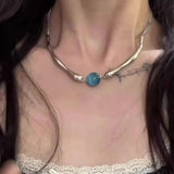DAIIIBABYYY  -  Punk Vintage Y2k Blue Geometry Irregular Metal Chain Choker Necklaces For Women Men Fashion Hiphop Jewelry Goth EMO Accessories