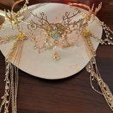 Daiiibabyyy  Antique  Antlers Fringed Hair Crown Accessories Antique Princess Hair Crown Sweet Accessories