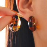 DAIIIBABYYY  -  Vintage Brown Acrylic Hoop Earrings for Women 2024 New C-Shaped Leopard Print Personality Earrings Aesthetic Jewelry Accessories