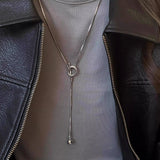 Daiiibabyyy  1pc Magnetic OT-Clasp Tassel Layered Pendant Necklace Adjustable Length Minimalist Luxury Women's Layering Necklace