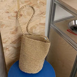 Daiiibabyyy  New Large Capacity Handwoven Bucket Bag Solid Color Boho Metal Line Bucket Bag Straw Design Handmade Crossbody Bag Gifts