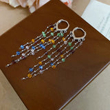 Daiiibabyyy  New Korea Square Crystal Tassel Heart-Shaped Ear Buckle Elegant Fashion Simple Earrings Women's Luxury Jewelry