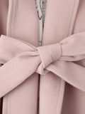 DAIIIBABYYY  -  Women Winter New Fashion Coats Light Pink Turn-Down Collar Long Sleeve Bow Belt Decoration Female Elegant Overcoats