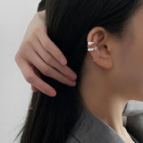 DAIIIBABYYY  -  Y2K Double Layer Zircon Tassel Chain Non Pierced Clip On Earrings Silver Color Ear Accessories Earcuff Fashion Jewelry Gifts