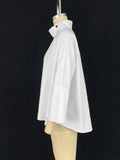 DAIIIBABYYY  -  Women's Ubran Blouses White Shirts Tops Fashion Cotton Stand Collar Loose Long Sleeves Buttons Simple Women Clothing