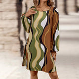 DAIIIBABYYY  -  Spring Autumn Sweet Long Sleeve Mini Dress, Women O Neck Casual Simple Party Dress, New Printed Patchwork Chic Ladies Dress