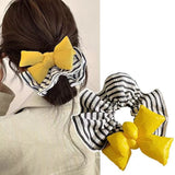 DAIIIBABYYY  -  Yellow cotton bow black and white striped pleated large intestine hair tie, fashion versatile cute sleep hair tie hair accessory