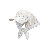 DAIIIBABYYY  -  Korean Version Bow Print Lace Strap Headscarf Hat Women's Summer French Pastoral Style Sweet Vacation Curved Brim Sun Cap