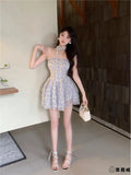 Daiiibabyyy  Princess Style Floral Lace Off-Shoulder Chiffon Dress Women's Summer Sleeveless Waist-Cinched Full Skirt Casual A-Line Dress