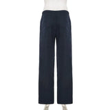 Daiiibabyyy  Women's Streetwear Black Pants Solid Loose Fit Drawstring Waist Trousers Wide Leg Woven Casual Pants Low Waist Cargo Pants