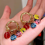 Daiiibabyyy  Dopamine colorful insect pendant earrings circle beetle tassel earrings