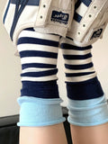 Daiiibabyyy  Women's Socks Japanese Striped Contrasting Dopamine Kawaii Rolled Edge Sports Mid Tube Socks Comfortable Breathable Cotton Socks