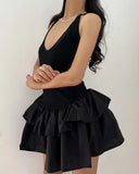 DAIIIBABYYY  -  Double Layered Ruffled Edge Hanging Neck Vest Dress Women Summer New Style French Ballet Cake Short Vestidos