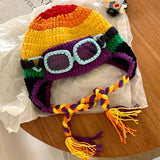 Daiiibabyyy  Removable Glasses Funny Pilot Hats for Women and Men Autumn Winter Travel Personality Versatile Thermal Ear Protection Beanies