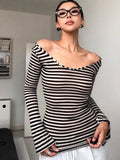 DAIIIBABYYY  -  Striped Slim T Shirt Women Clothes Long Sleeve Skinny Spring Autumn Tops Tees Female Clothing Sexy 2000s Clothes Y2k