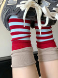 Daiiibabyyy  Women's Socks Japanese Striped Contrasting Dopamine Kawaii Rolled Edge Sports Mid Tube Socks Comfortable Breathable Cotton Socks