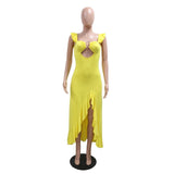 DAIIIBABYYY  -  Sexy Dresses Yellow for Women 2025 Summer New Square Neck Sleeveless Front Split Ruffles Ankle Length Elegant Birthday Dress Hot
