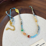DAIIIBABYYY  -  Bohemian Colorful Stone Imitation Pearl Chain Necklace Men Trendy Crystal Beaded Choker on Neck Accessories Y2K Jewelry