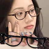 Y2K Retro Oval Half-frame Glasses for Women Leopard Ins Sweet Cool Eyewear Brand Reading Computer Anti Blue Light Eyeglasses