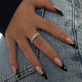 Daiiibabyyy  24pcs Black French Fake Nails Simple Rhinestone Design Long Stiletto False Nail Art Almond Press on Nails Tips Wearable Manicure