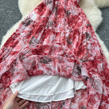 DAIIIBABYYY  -  Elegant V-neck Vintage Sleeveless Chic Print Slim Chiffon Straps Dresses French Fashion Evening High Street Summer Sexy Clothing