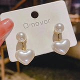Daiiibabyyy  Imitation Pearl Earrings For Women Heart Round Stud Earrings Elegant Love Ear Stud Party Wedding Jewelry Valantine Day Gifts