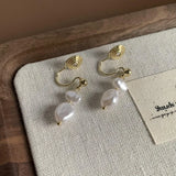 Daiiibabyyy  Irregular Baroque Pearl Drop Ear Clip For Women Wedding Birthday Party Temperament Jewelry Gifts for Mom Girls