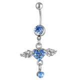 Daiiibabyyy  Y2K Body Accessory Pink Crystal Heart Belly Button Rings Sexy Jewelry Angel Wing Body Piercing Belly Button Ring Cute Belly Ring
