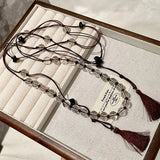 Daiiibabyyy  Braided rope tassel transparent contrast bead necklace