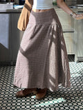 Daiiibabyyy  Women Vintage Plaid Midi Skirt High Waist Pleated Flowy A Line Long Skirt Casual Daily Checkered Skirts