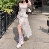 DAIIIBABYYY  -  Women Sweet Irregular Fashion Dress Elegant French Style Tighten The Waist 2024 Spring Summer New Dress Vintage Fashion Dress