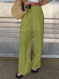 Daiiibabyyy  Spring Fashion Elastic Waist Women's Pants Elegant Embroidered Hollow Straight Pants Summer Casual Simple Loose Holiday Pants