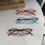Daiiibabyyy -  Women Oval Red Frame Glasses Gradient Green Frame Narrow Small Eyeglass Girls Outdoor Fashion Wear with Seaside Driving Glasses