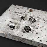 Daiiibabyyy  4pcs Set Hip-hop Punk Geometric Oval Rectangular Five-pointed Star Opening Rings for Men  Trendy Personality Jewelry Sets Gift