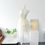 Daiiibabyyy  Summer French Elegant Fashion Mini Tube Top Dress Women's Elastic Waist Backless Sexy Tulle Boned Dress High-end Evening Gown
