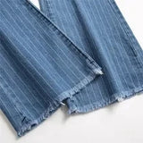 Daiiibabyyy Stretch Women Flare Jeans Lady Vintage Blue Striped Plaid Hips Wrap High Waist Trousers Lady Streetwear Y2K Punk Denim Pants