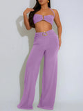 DAIIIBABYYY  -  Solid Slimming Two Piece Sets for Women Strapless Sleeveless Short Tops High Waist Spliced Metal Pants Chic Set Female New