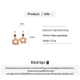 Daiiibabyyy  Bohomian Woven Rattan Hollow Out Flower Drop Earrings for Women Retro Wooden Beads Dangle Earrings Vacation Party Jewelry K